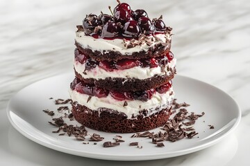 black forest cake with chocolate layers, whipped cream and cherries is a decadent dessert with rich frosting and sweet treat appeal