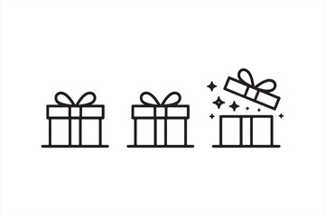 Black and White Animated Gift Box Icons with Sparkle Effects, Present Opening Vector Design
