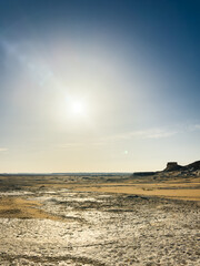 White rock formations and sand dunes in Egypt's White Desert, natural desert landscape	