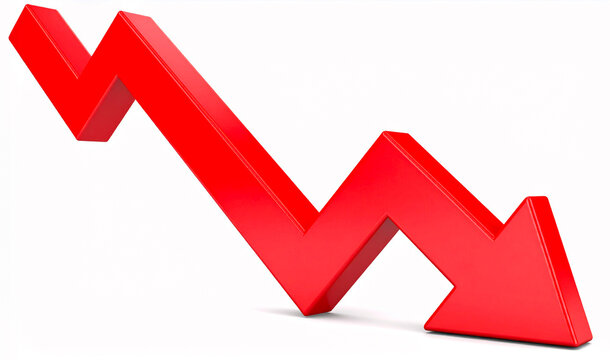 red zigzag decrease arrow icon isolated on white
