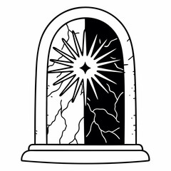 Fototapeta premium Monoline Hand Drawing Cracked stone revealing radiant spiritual core, symbolizing duality and transformation