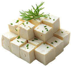Tofu cubes isolated on transparent background.