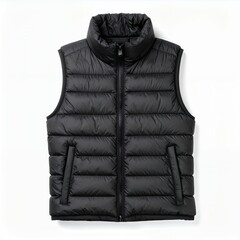 Sleek black puffer vest presented for fashion visualization, isolated on white background