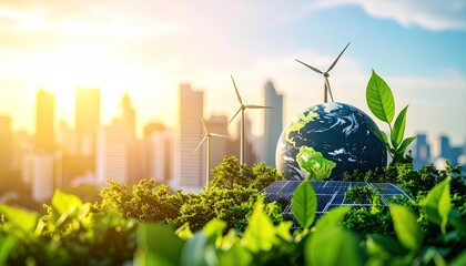 Earth with renewable energy in a city