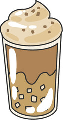 Caramel Coffee Boba Drink Vector with Ice Cubes and Whip