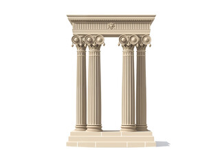 Classic ancient Greek stone arch with four columns and detailed capitals on marble base. Generative AI