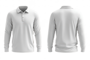 Blank white polo shirt, long sleeves, front and back views (16)