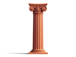 Single tall classical column with Ionic capital on white background, architectural illustration. Generative AI