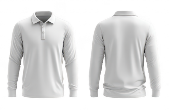 Blank white polo shirt, long sleeves, front and back views (16)