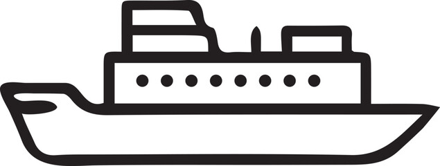 Simple Black and White Ship Illustration Depicting Maritime Vessel with Distinct Design and Nautical Elements for Children's Books and Educational Materials
