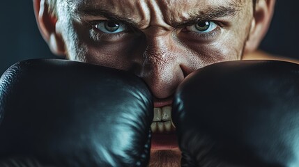 Determined Boxer Tightening Mouthguard - Close-up Portrait on White Background