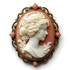 Photorealistic cameo brooch with profile relief in vintage style  