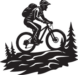 Fototapeta premium Bold Cyclist Silhouette on Mountain Path.