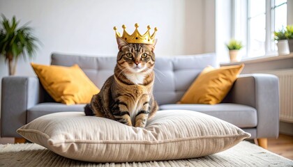 Cat wearing golden crown