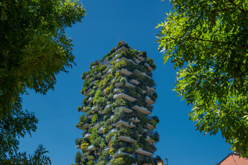 Skyscraper with trees on the terrace