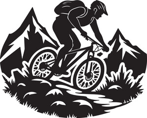 Bold Cyclist Silhouette on Mountain Path.
