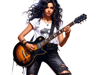 Obraz premium Punk girl with guitar PNG transparent background 