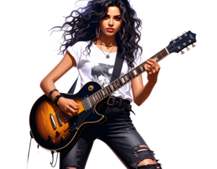 Punk girl with guitar PNG transparent background