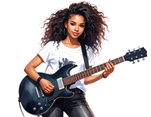 Punk girl with guitar PNG transparent background
