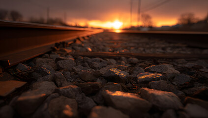 Obraz premium Rail Track Journey into the Setting Sun