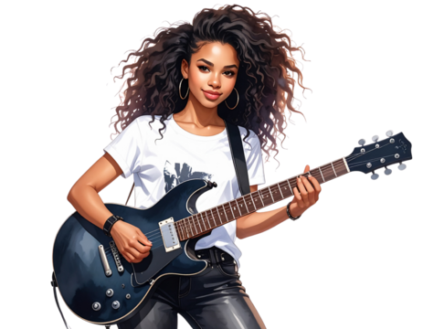 Punk girl with guitar PNG transparent background 