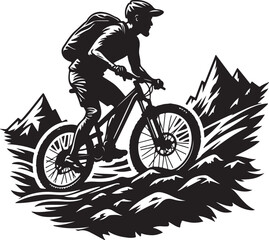 Naklejka premium Bold Cyclist Silhouette on Mountain Path.