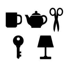 Silhouette Objects Collection: A striking collection of everyday objects are artfully depicted, in a minimalist monochrome style, offering a modern and versatile aesthetic. 