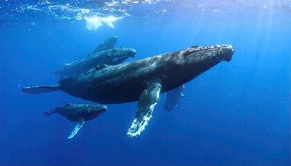 Humpback whales swimming underwater