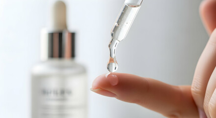 Applying skin serum to fingertip