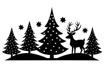 Naklejka premium Vector art of silhouette of Christmas tree set