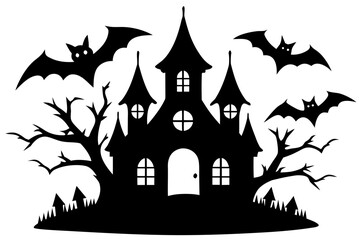 Vector art of silhouette of  Halloween castle with bats