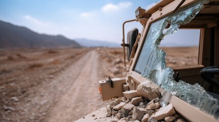 Shattered Glass on Abandoned Battlefield Truck