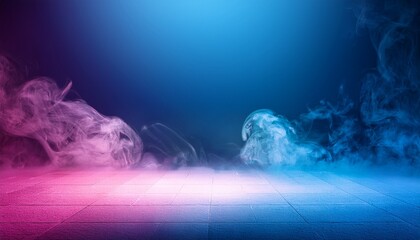 attractive light blue backdrop with pink lighting and white smoke flowing on the floor ideal abstract presentation background ai generated