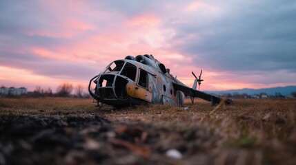 Broken Rotor Helicopter Crash Scene