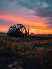 Bent Rotor Blades on Crashed Helicopter