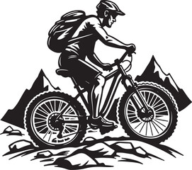 Naklejka premium Bold Cyclist Silhouette on Mountain Path.