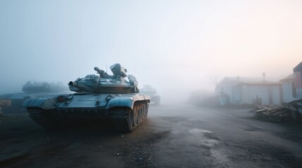 Eerie Fog Over Deserted War Zone