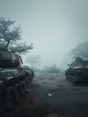 Deserted Tanks in Heavy Fog