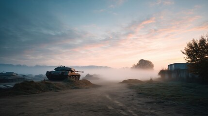 Eerie War Scene in Thick Mist