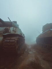 Silent Tanks Amidst Battlefield Mist