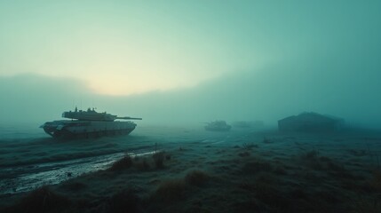 Eerie Morning Fog Over War Zone