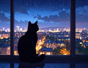 Cat watching city at night (1)