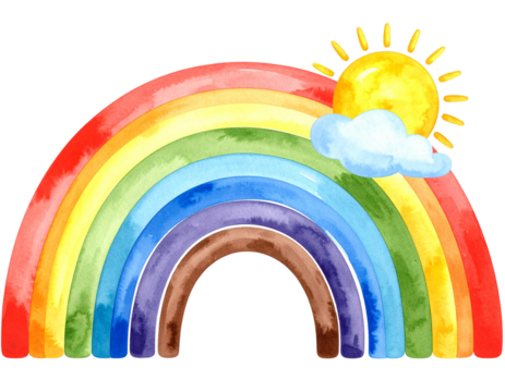 Rainbow and sun PNG transparent background