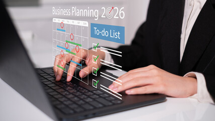 Professional entrepreneur businesswoman business strategy toward 2026 event planning marketing...