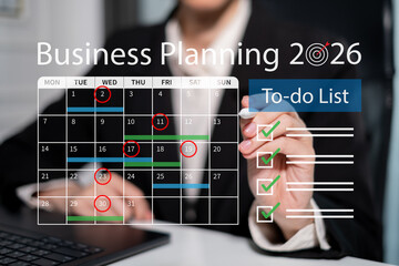 Professional entrepreneur businesswoman business strategy toward 2026 event planning marketing sales checklist reminder