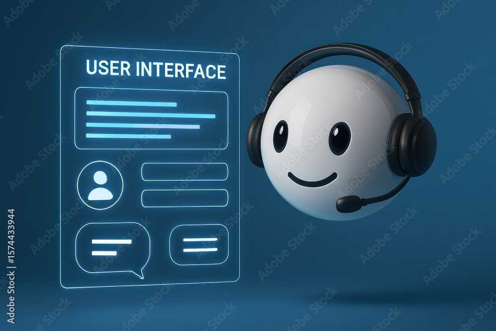 Aufkleber a smiling customer support avatar with a headset is assisting via a user interface. the ui concept o