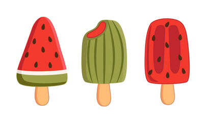 Set of cute watermelon ice cream vector illustrations