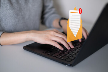Business man receive send electronic mail email computer laptop smartphone mail marketing business...