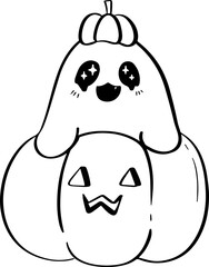Ghost with Pumpkin Line Art