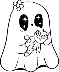 Ghost with Voodoo Doll Line Art